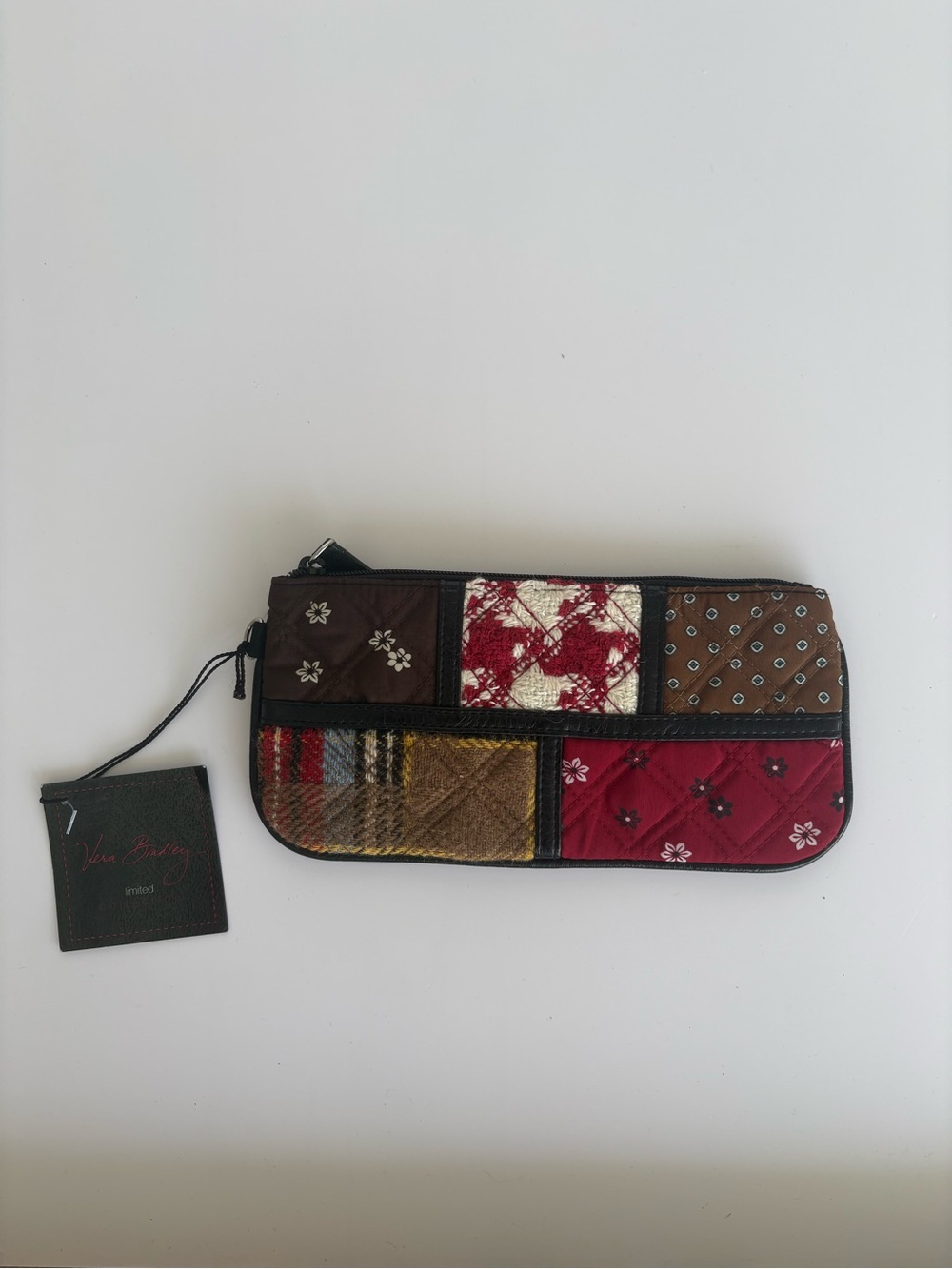 Vera Bradley Patchwork Wristlet - Red, Brown, Cream